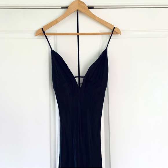 Meshki Slip Dress Cora Black Tie Back Slinky Cocktail Gown Long Bias Cut Size L - Picture 7 of 12